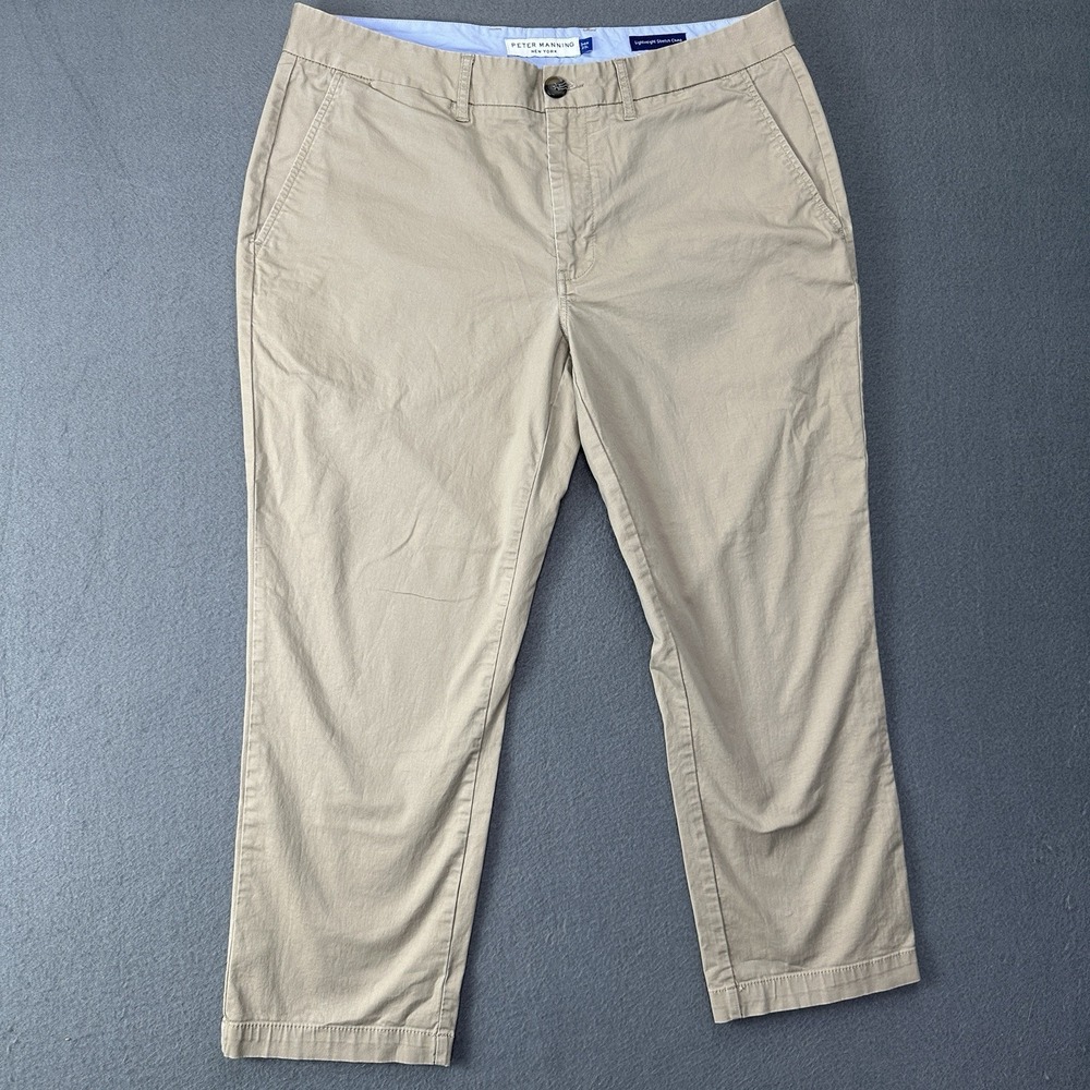 Peter Manning Lightweight Stretch Chino Slim Fit White Khakis Pants Mens 34x25